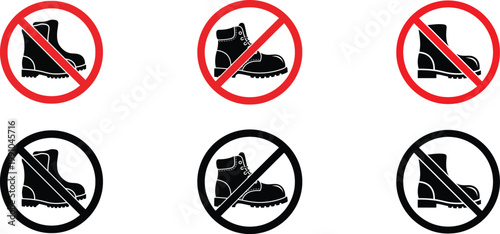 Prohibition sign no boots allowed red and black variations