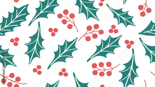 3 d rendered cluster of glossy holly leaves and red berries