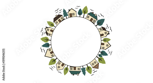 Eco friendly houses in a circle.