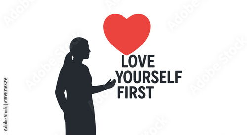 Inspirational quote, love yourself first, motivational typography, self-love vector graphic, empowerment symbol
