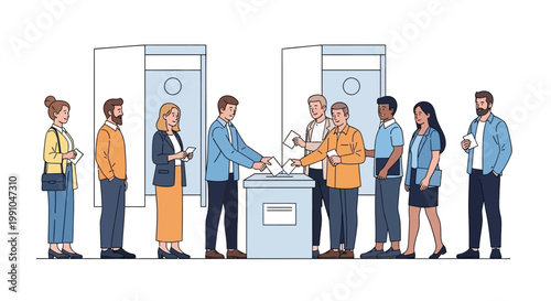 People standing in line at a polling station.