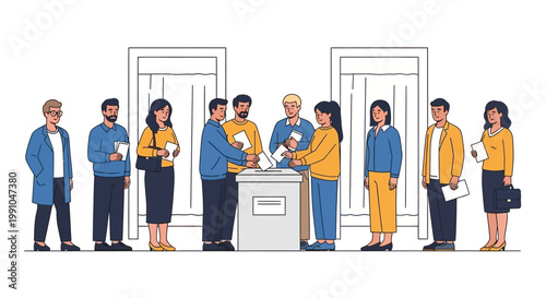 Diverse group of people in line.