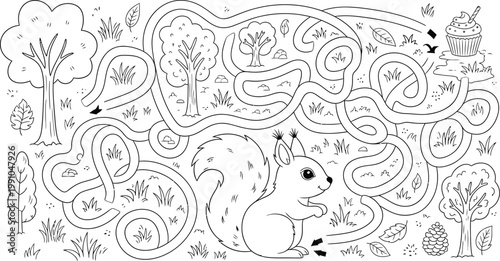 Intricate black and white silhouette landscape a whimsical doodle with rolling hills and abstract forms