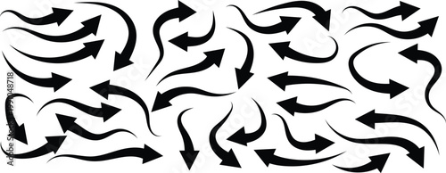 Fotografie Collection of black curved arrows, various shapes and directions on white backgr