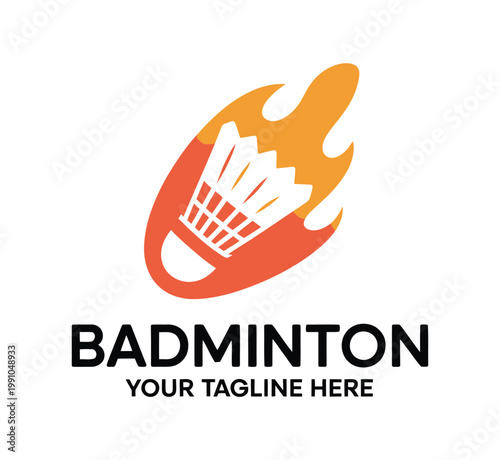 Badminton shuttlecock ball with fire flame illustration logo icon vector, dynamic sports symbol representing speed, energy and power for tournament branding design.