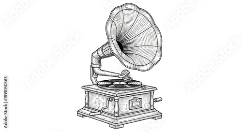 Vintage gramophone on a white background.