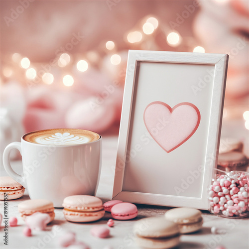 Enjoying warm coffee and sweet treats with heart-shaped decor in a cozy setting