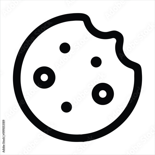 A black and white drawing of a bitten cookie