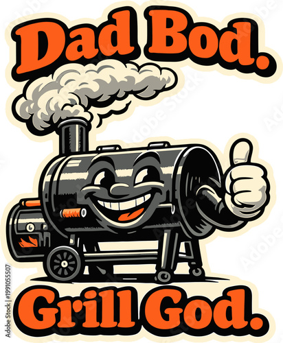 Cartoon funny tomato character as "Grill Sergeant" wearing military helmet and sunglasses, holding spatula and burger. Text "GRILL SERGEANT" and "REPORTING FOR DUTY" on red banner. Humorous BBQ design