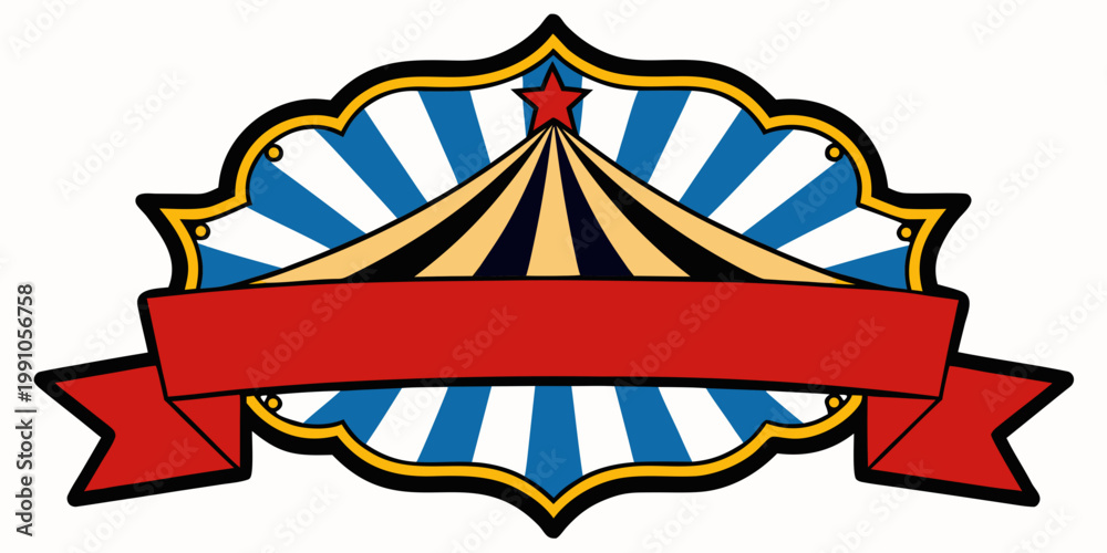 Obraz premium Vintage carnival frame with tent and blank red banner, vector