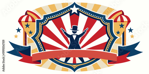 Vintage circus ringmaster banner with blank ribbon, vector