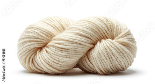Thick spun merino wool yarn coil isolated with bright white background