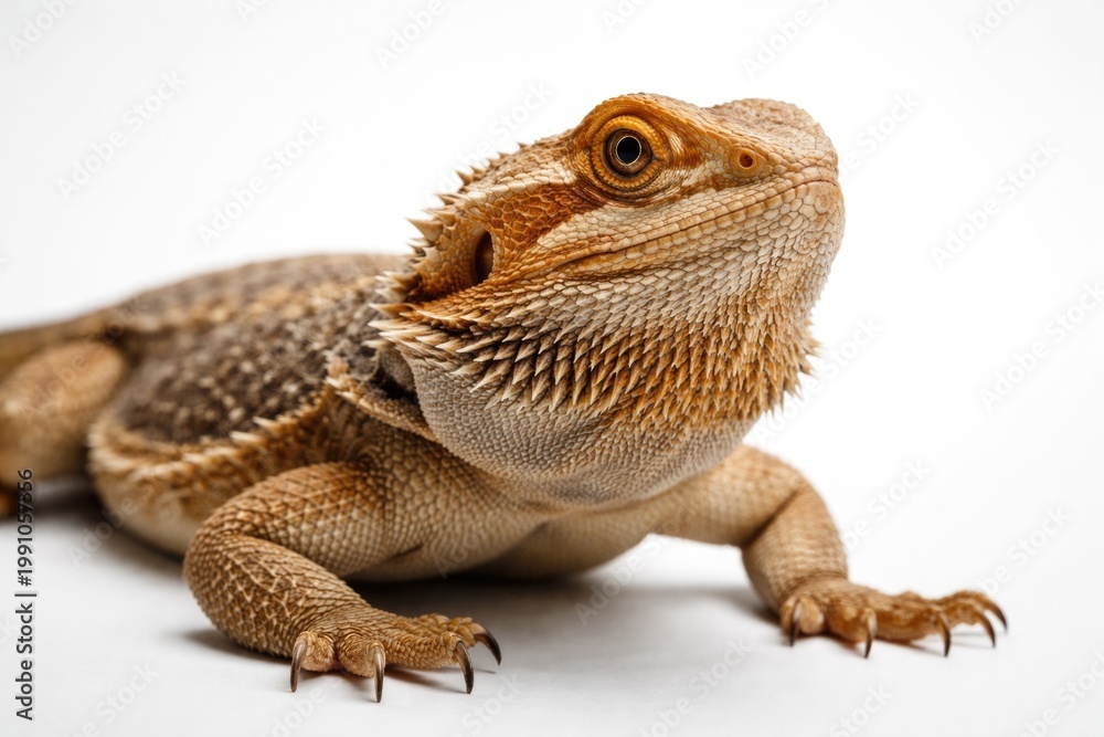 Fototapeta premium Lizard photographed in studio with plain white backdrop