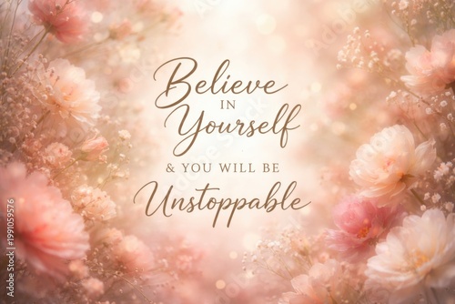 Inspirational quote on a soft floral haze background