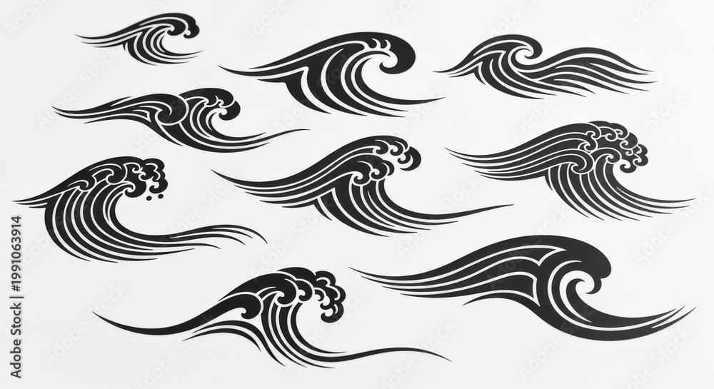 Fototapeta premium Black wave illustrations on white background