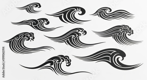 Black wave illustrations on white background
