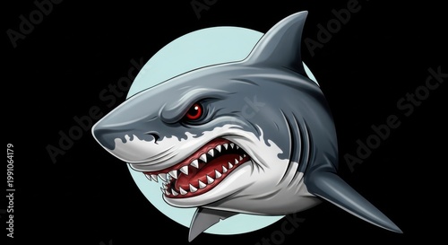 Aggressive Shark Head Close Up Illustration