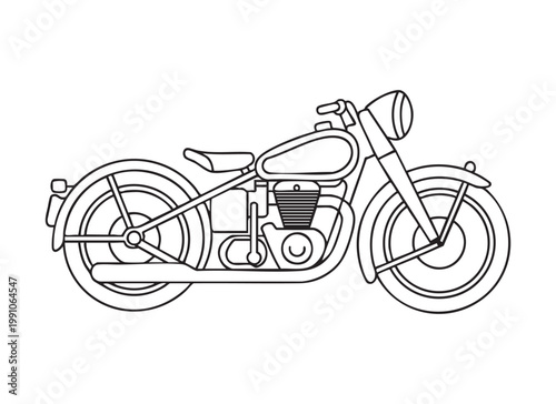 Classic vintage motorcycle side view, outline illustration of retro motorbike design.