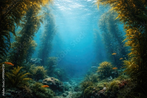 Ocean kelp forest scene fea...