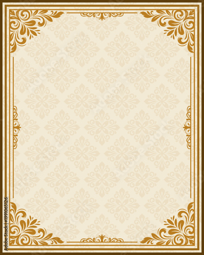 Elegant Vintage Gold Floral Wedding Invitation Background with Ornamental Frame