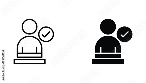 User profile verification icon with checkmark symbol indicating successful account confirmation or validation