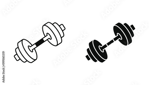 Fitness dumbbell icon in outline and solid black styles representing strength training and workout equipment