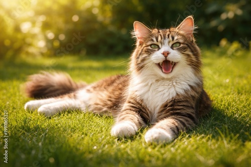 Joyful pet cat lounging on ...