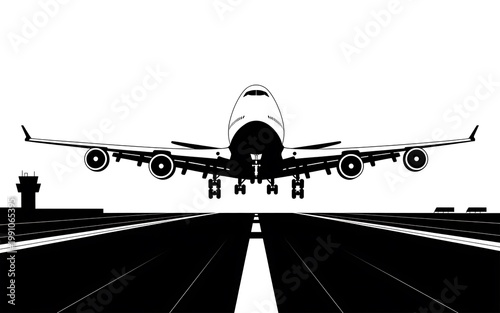 Airplane descends toward the landing strip for a safe arrival at airport.