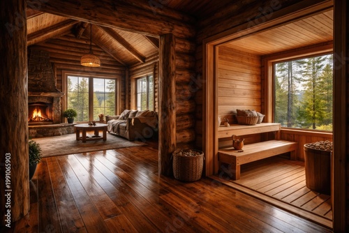 Rustic timber house with po...
