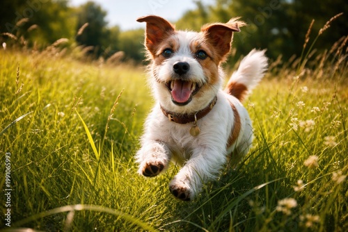 Cheerful pet terrier frolic...