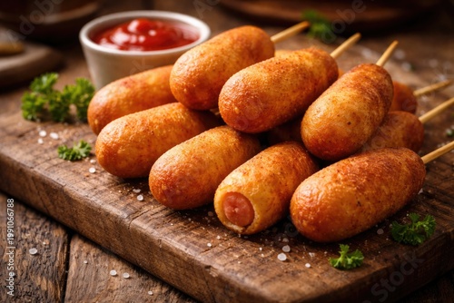 Homemade mini corn dogs arr...