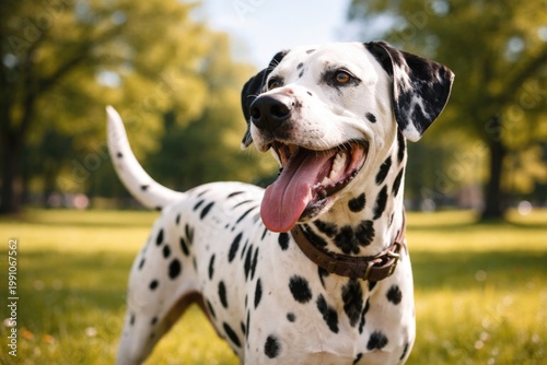 Energetic Dalmatian dog enj...