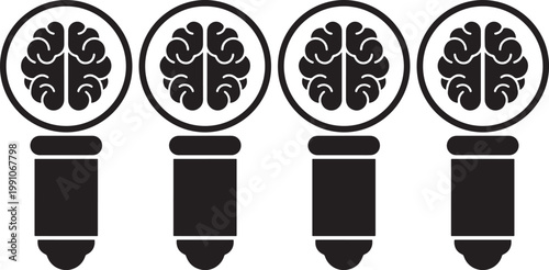 Four light bulbs with brain icons inside