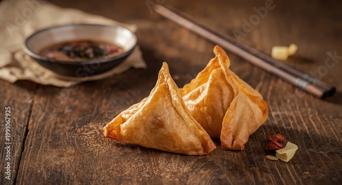 Two golden crispy wontons p...