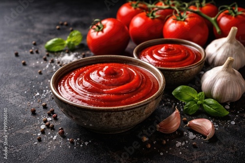 Fresh organic ketchup in bo...