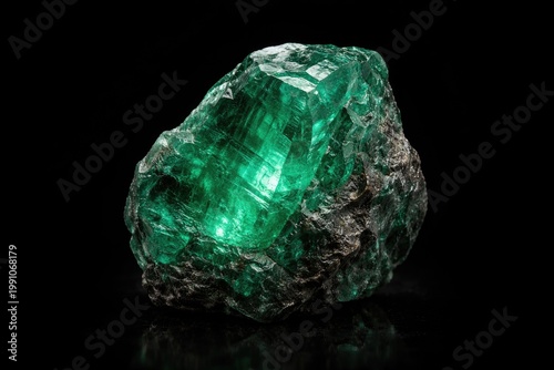 Shiny rough emerald stone a...