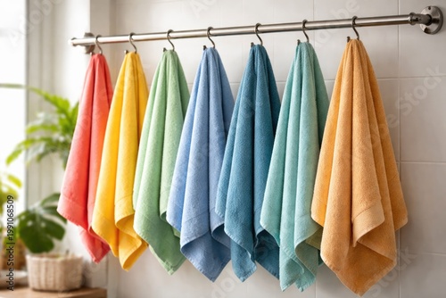 Colorful towels suspended f...