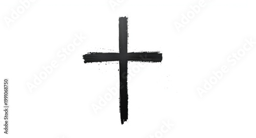 Striking black cross outline set on a pure white canvas conveying spirituality and minimalist aesthetics