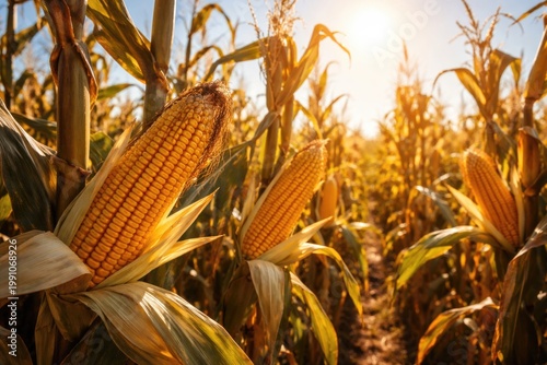 Ripe corn stalks glowing un...