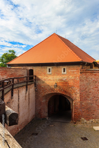 Old brick entrance to historic Spilberk castle on the hilltop in Brno, Southern Moravia, Czech Republic