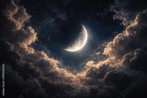 half moon shining brightly ...