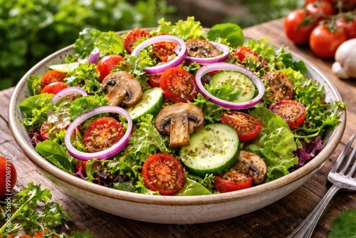 Fresh garden salad with oni...