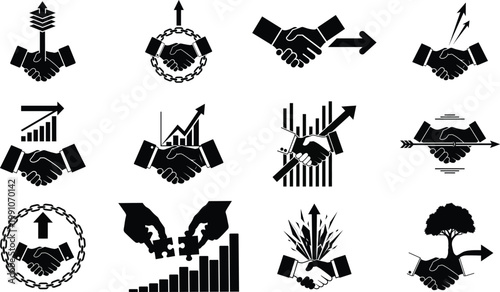 Illustrations of business growth, partnerships, and financial success concepts