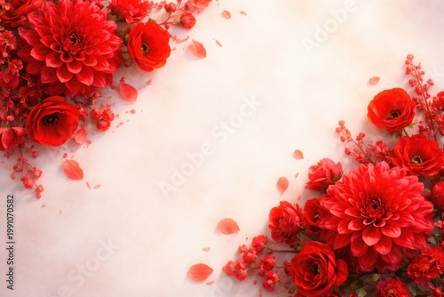 Bright red flowers arranged...