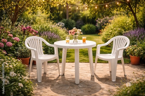 White plastic table paired ...