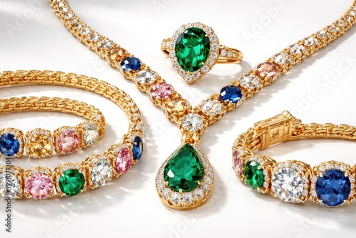 Luxury gold jewelry featuri...