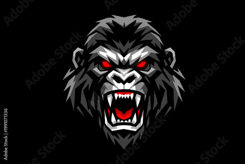 Gorilla Head Vector Illustration, Angry Ape Face, Wild Animal Portrait