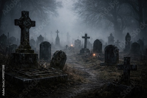 Desolate burial ground with...