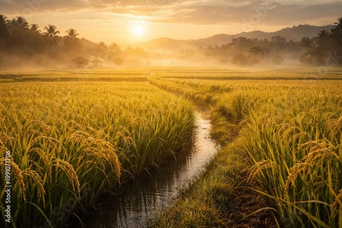 Sunlit rice field landscape...