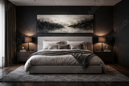 Modern bedroom in dark tone...